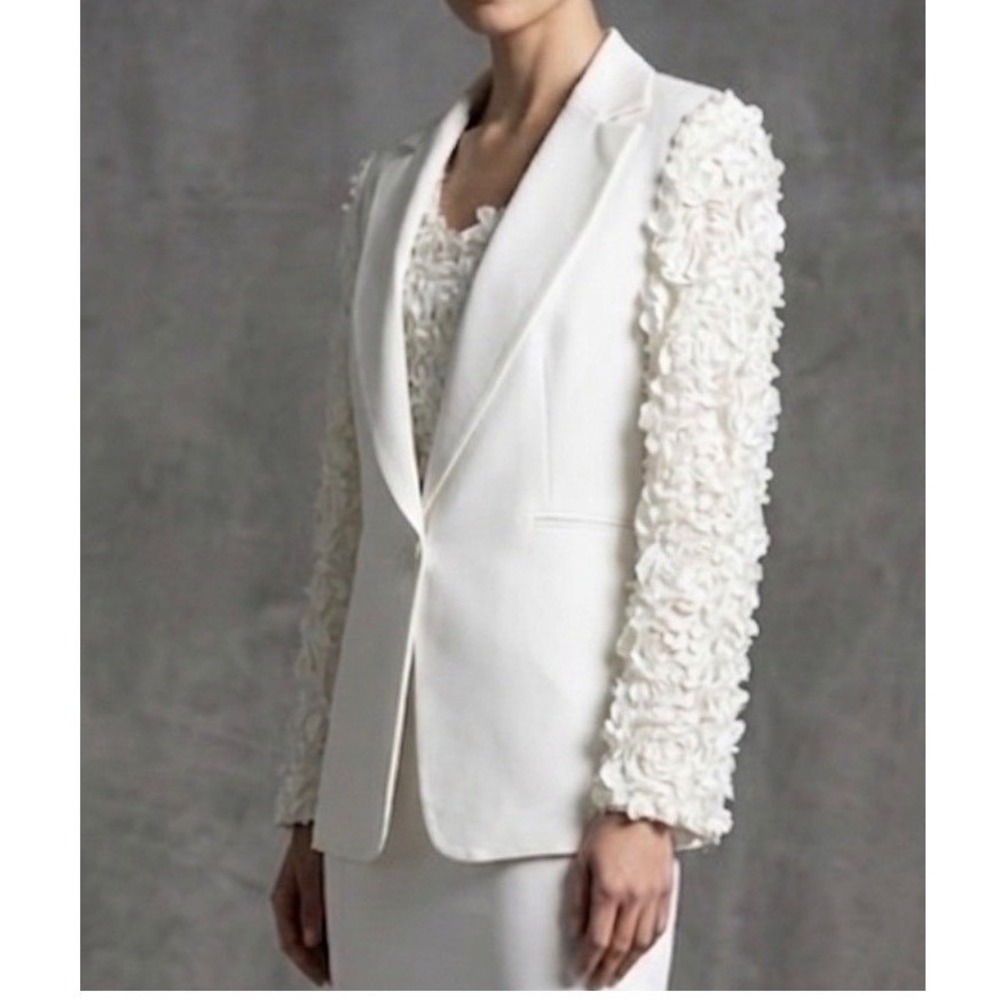Balayage Milano White Blazer 3D Floral Rose Sleeve Jacket